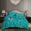 Luxurious teal gold marble duvet cover set on a modern bed Luxurious teal gold marble duvet cover set on a modern bed