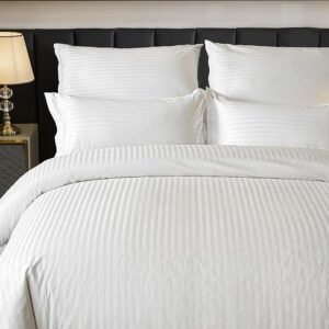 white tiny stripe duvet set: premium bedding | becon stores
