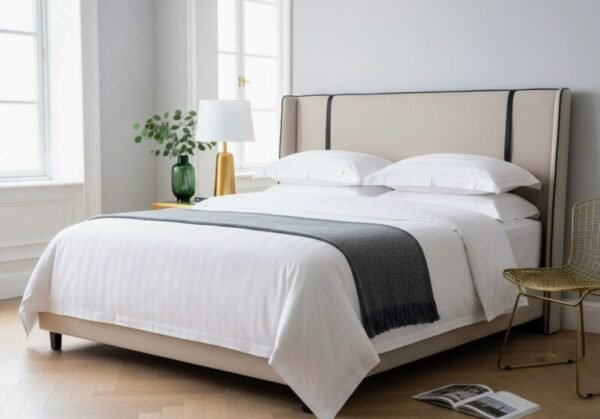 hotel quality white bedding set king size with gray throw blanket | 5 star luxury