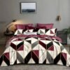 luxury burgundy geometric bedding set with gold accents