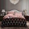 pink & black geometric bedsheet and duvet set – luxury king size bedding