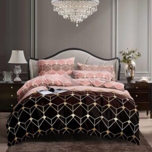 pink & black geometric bedsheet and duvet set – luxury king size bedding