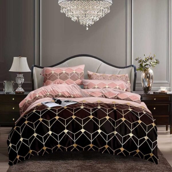 pink & black geometric bedsheet and duvet set – luxury king size bedding