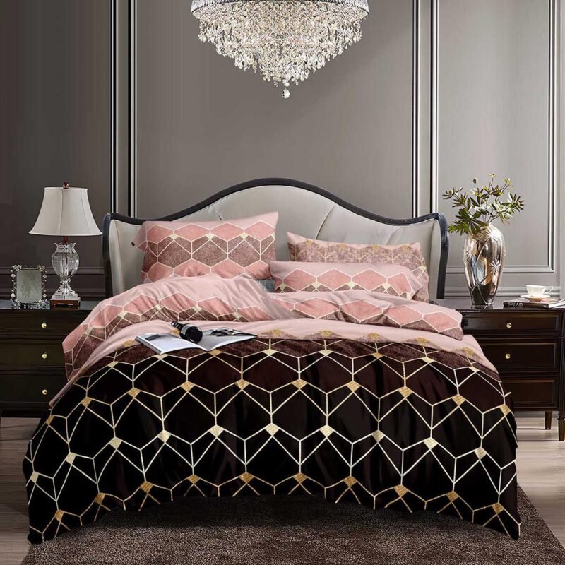 pink & black geometric bedsheet and duvet set – luxury king size bedding