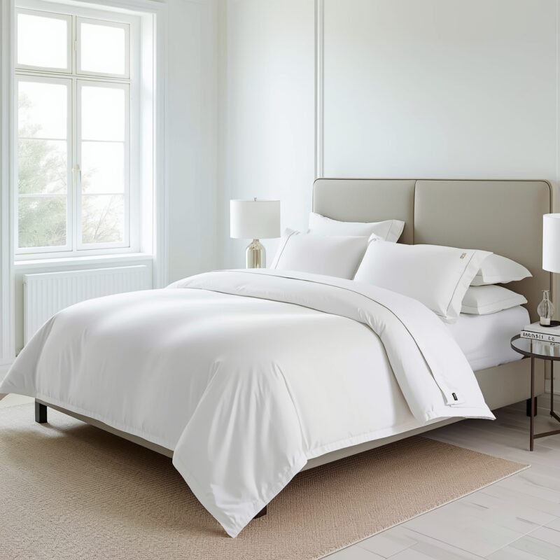 Luxury high-loft white duvet with deep box quilting on modern bed — thick hotel-style comforter