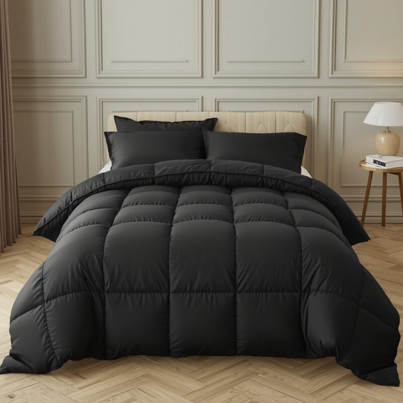 ultra realistic luxury duvet set charcoal black comforter extra high loft heavil 0 (1)
