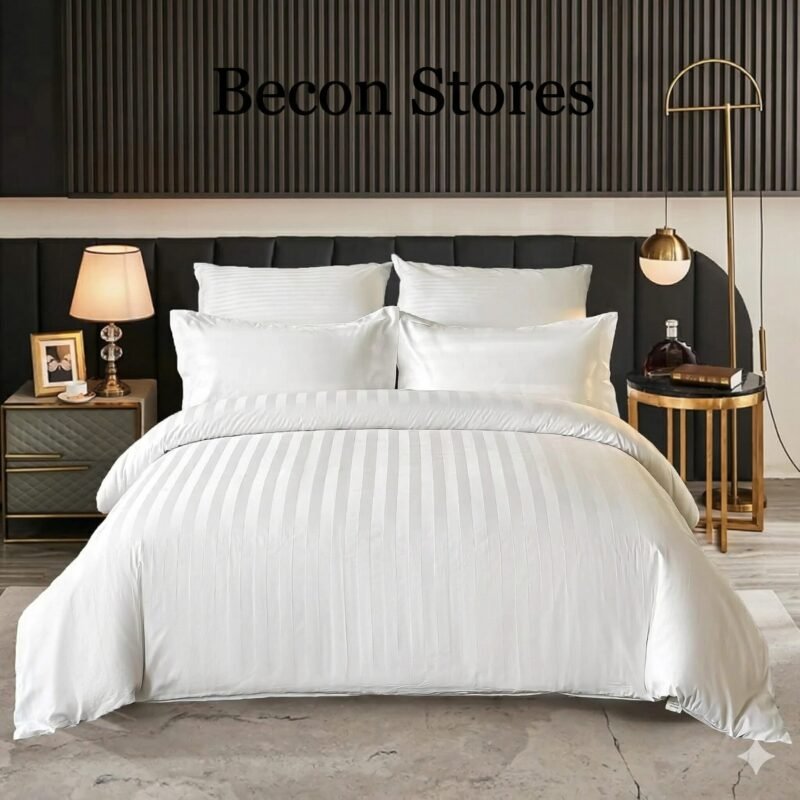 bold stripe white duvet set: luxury hotel bedding | becon stores