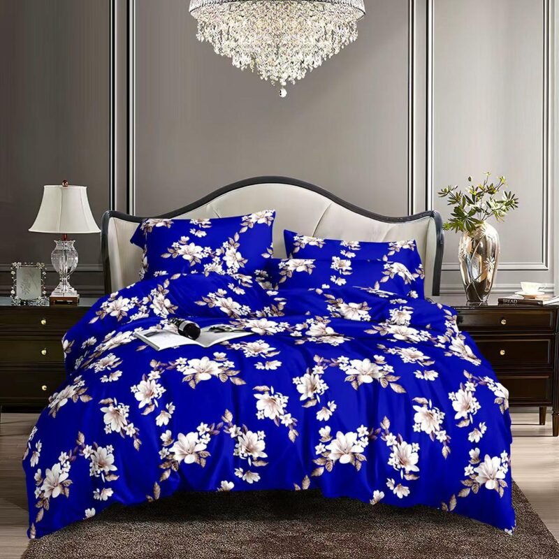 vibrant royal blue floral duvet set with white blossoms