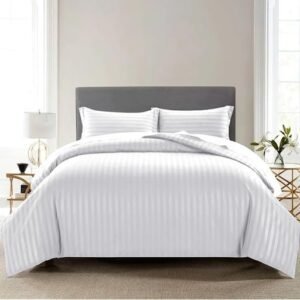 100% cotton white striped duvet set: 600 tc | becon stores 100% cotton white striped duvet set: 600 tc | becon stores