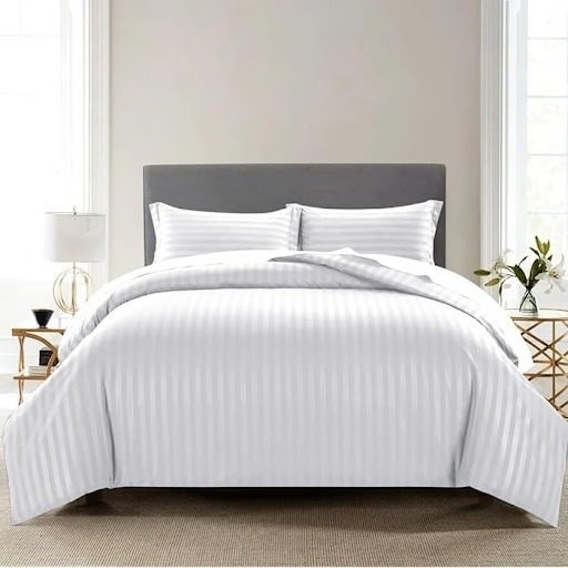 100% cotton white striped duvet set: 600 tc | becon stores