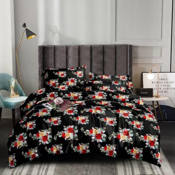 black floral duvet set nigeria | red & yellow rose bedding | becon stores