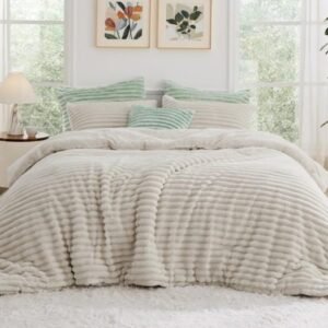 cream cut plush fur bedsheet and duvet set 4by6 6by6