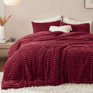 burgundy wine cut plush fur bedsheet and duvet set 4by6 6by6 7by7