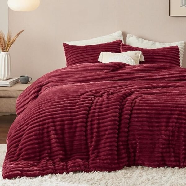burgundy wine cut plush fur bedsheet and duvet set 4by6 6by6 7by7