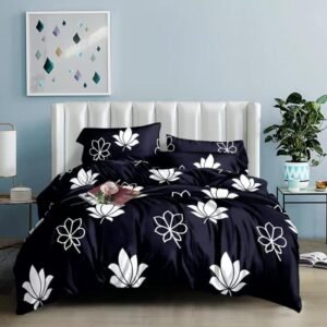 navy blue white lotus floral duvet set | elegant bedding