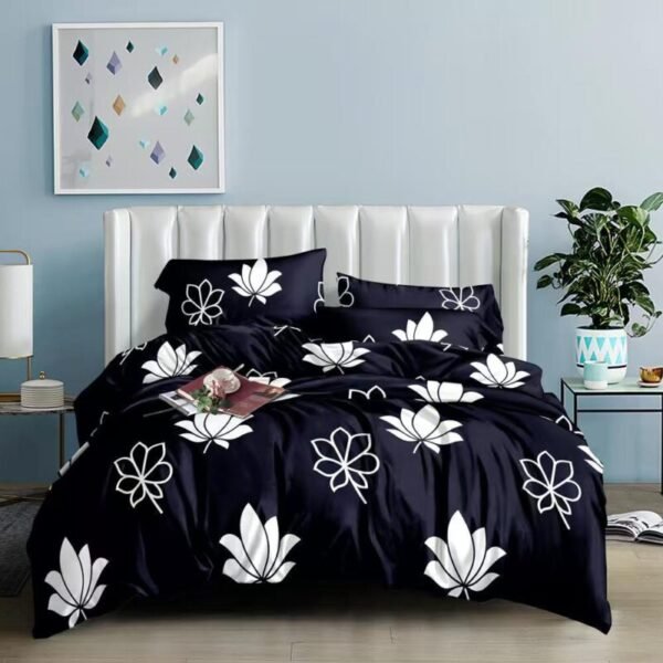 navy blue white lotus floral duvet set | elegant bedding
